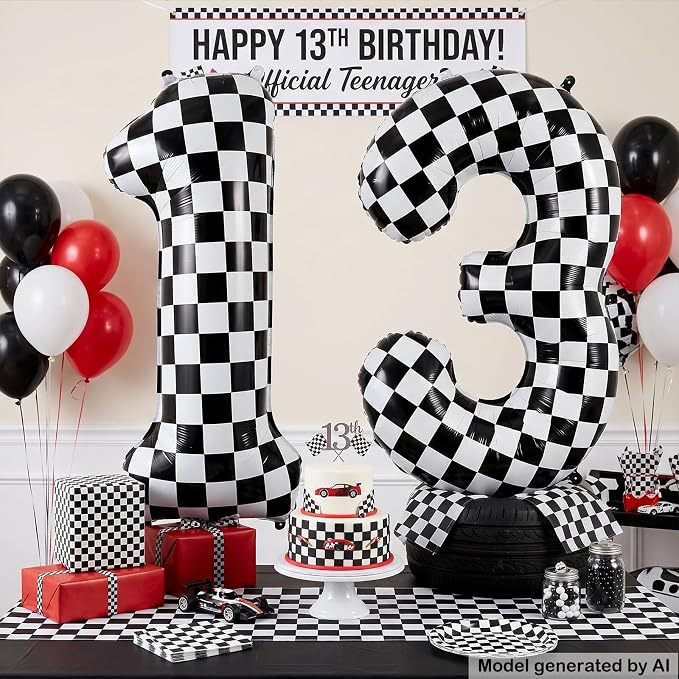 40" Checkered Number 13 Balloon - Image 3