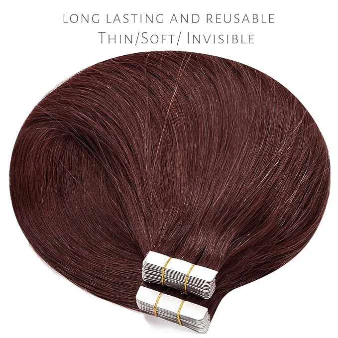 Lacerhair 18 inch Seamless Remy Tape in Human Hair Extensions Natural Balayage PU Skin Weft 100% Real Virgin Human Hair Color #99J Red Wine Burgundy Double Side 50g 20pcs/set