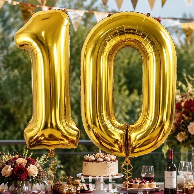 AULE 40 Inch Gold 10 Balloon Number Foil 0-9 Birthday Big Numbers | Birthday - Image 6