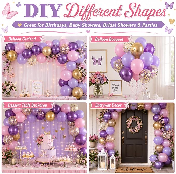 Pink and Purple Balloons, Metallic Purple, Women Girls Baby Bridal Showers - Image 6