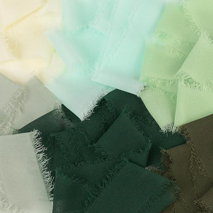 Handmade Olive Green/Olive Fringe Chiffon Silk Ribbon - Image 3
