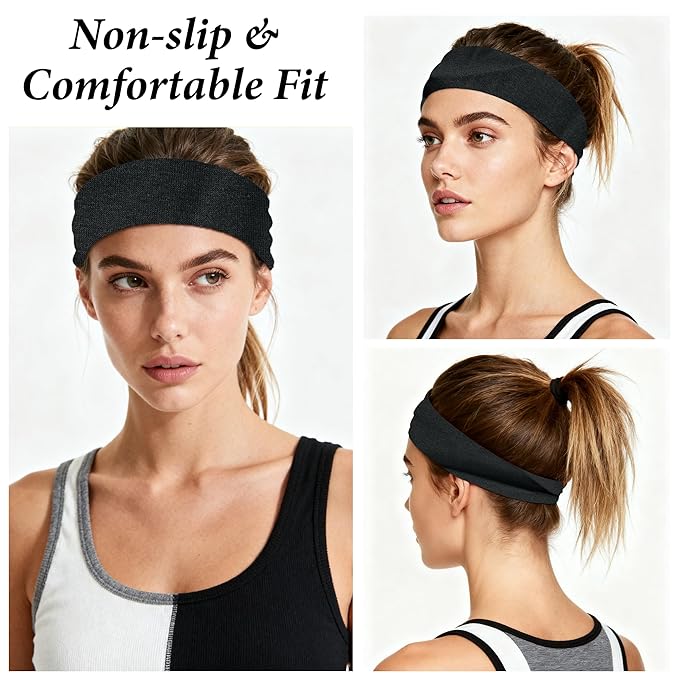 Headbands for Women Non-Slip Elastic Hair Bands, 6 Pack Stretchy Soft Cloth Sweat Band, Fabric Workout Headband, Fashion Head Bands for Yoga Running Sports