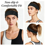 Black Headbands for Women Non-Slip Elastic Hair Bands, 6 Pack Stretchy Soft Cloth Sweat Bands, Fabric Workout Headband, Fashion Head Bands for Yoga Running Sports
