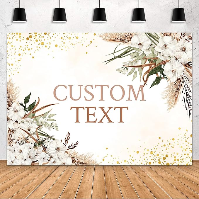 MEHOFOND Custom Boho Happy Anniversary Backdrop White Floral Bohemia Pampas by MEHOFOND