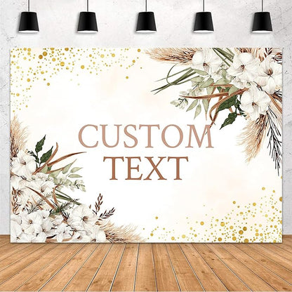 MEHOFOND Custom Boho Happy Anniversary Backdrop White Floral Bohemia Pampas by MEHOFOND