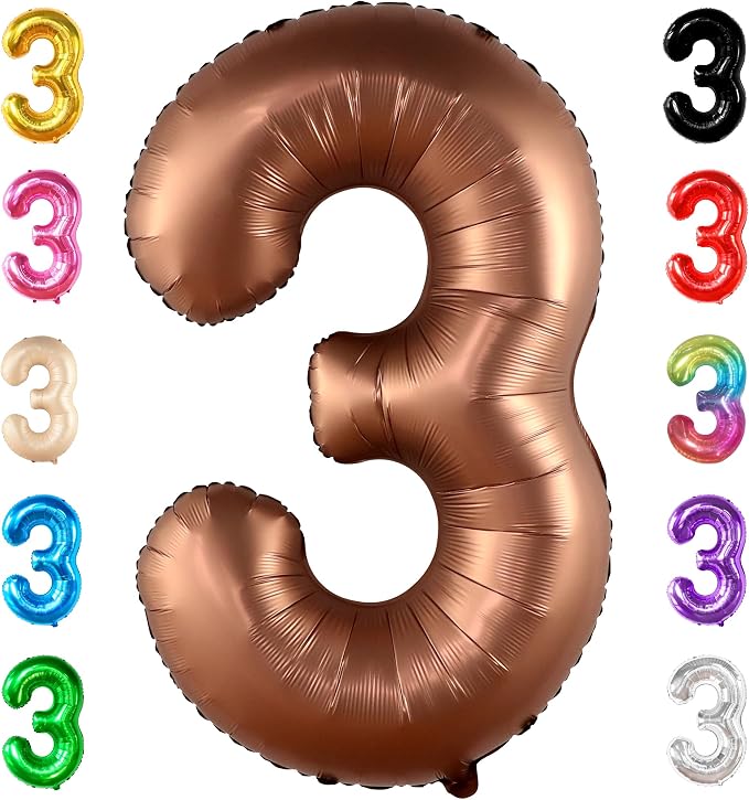 KatchOn Coffee Brown Number 3 Balloon 40 Inch | Brown 3 Balloon Number by KatchOn