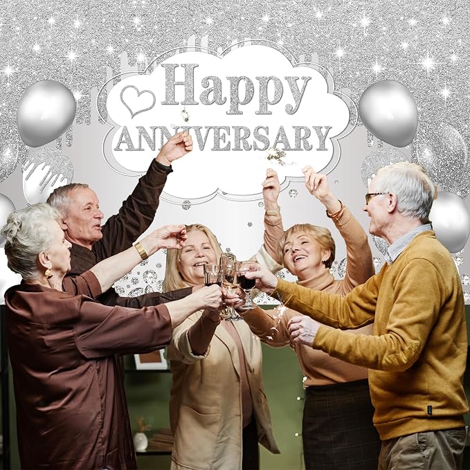Silver Anniversary Banner, 10th-60th Wedding Anniversary Decorations, 72 x 44 - Image 6