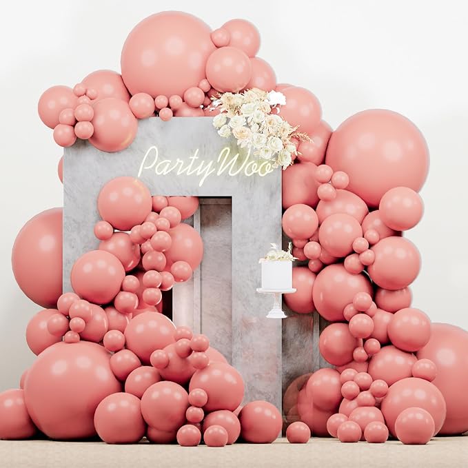 PartyWoo Dusty Pink Balloons 140pcs Dusty Rose Boho Netural Pink Color | by PartyWoo