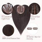 Hairro 100% Human Hair Topper No Bangs, Real Clip in Hair Hairpieces for Women, 3.94x4.72 Silk Base for Thinning Receding High Hairline, 12 Inch Natural Black Side Part