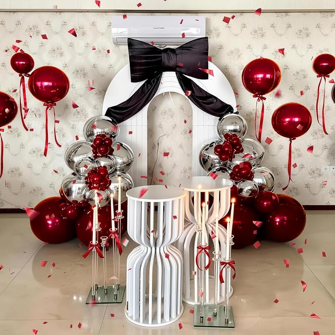 9 Pcs Burgundy Silver Round Foil Balloons Maroon Wine Red Metallic Silver - Image 6