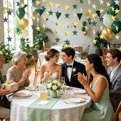 BEISHIDA 6Pcs Green and Gold Star Garland Decor Twinkle Paper Star Streamers - Image 6
