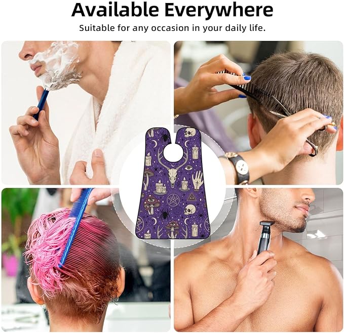 Men's Shaving Accessory Witch Witchcraft Goth Skull Mushroom, Waterproof Beard Apron with Hair Catcher & Suction Cups