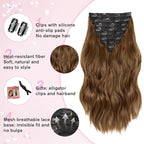 Hair Extensions for Women, 8PCS 16 Inch Medium Brown Clip in Hair Extensions, Synthetic Wavy Clip Ins, Full Head Thick Hairpieces for Women