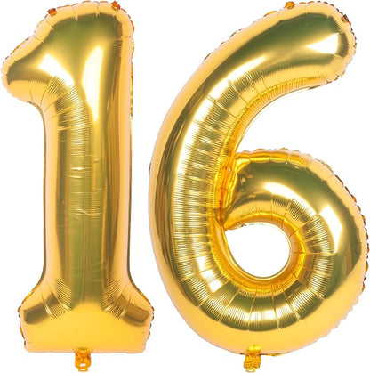 40 Inch gold Number Balloons 16 Helium Foil Mylar Balloon | Birthday Party by Exquisitehighqualitypartydecorationstomeetyoureveryneed%EF%BC%81