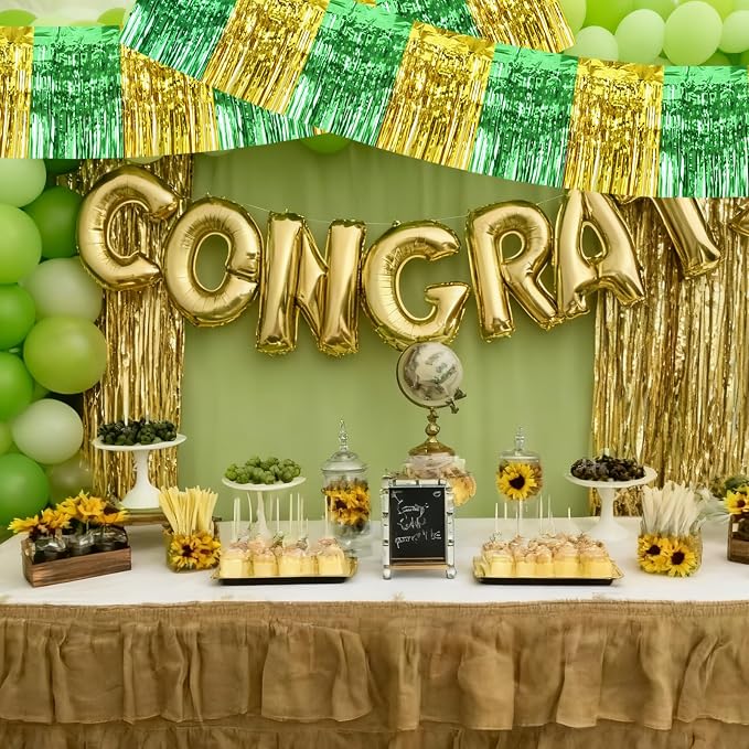 BEISHIDA Green Gold Fringe Garland Banner 30ft Wall Tinsel Foil Streamers | - Image 6