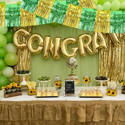 BEISHIDA Green Gold Fringe Garland Banner 30ft Wall Tinsel Foil Streamers | - Image 6