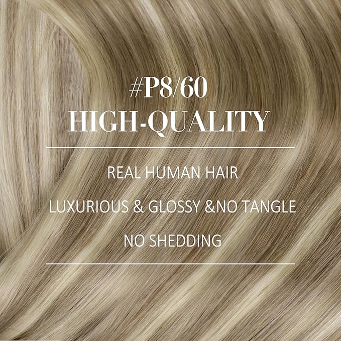 YoungSee Hair Extensions Clip ins Light Brown Clip in Extensions Highlight Clip on Hair Extensions Human Hair Light Brown with Blonde Highlights for Beginners 16Inch 7Pcs 120G