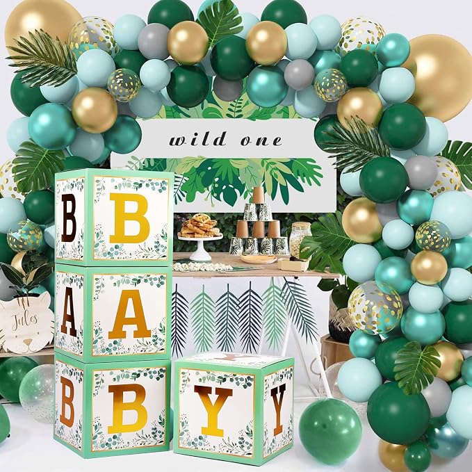 Voircoloria Baby Boxes with Letters, Sage Green, 4 Transparent Balloon Boxes | - Image 6