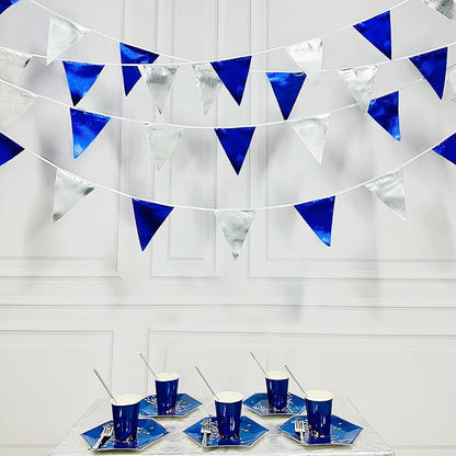 Royal Blue Silver Party Decorations Navy Blue Triangle Pennant Banner Flag - Image 4