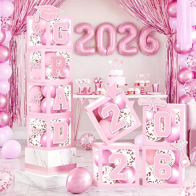 2026 Graduation Balloon Boxes Decorations – Clear Balloon Box Stack by Kreyfer