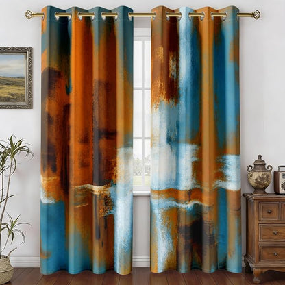 Asuexpect Rust Curtains 2 Panels Abstract Curtain Room Darkening Grommet Window by Asuexpect