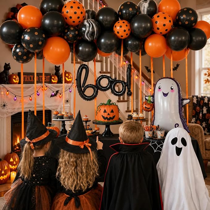 Halloween Black Orange Balloons BOO Ghost Pumpkin Foil Balloons Party Decor | - Image 7