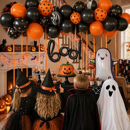 Halloween Black Orange Balloons BOO Ghost Pumpkin Foil Balloons Party Decor | - Image 7