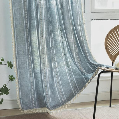 Sutuo Home Blue Boho Curtains Living Room, Semi-Blackout French Country Linen - Image 9