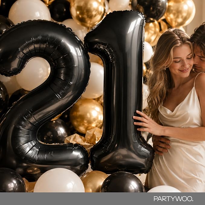 PartyWoo Number Balloons 40 Inch Black Number 21 Kit 33pcs - Image 9