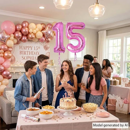 Pink Number 15 Balloon 40 Inch, Shimmering Foil Digit - Image 3