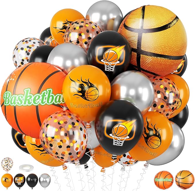 Basketball Balloons Orange Black, 18 Inch Basketball Foil Balloons, 12 Inch by BIAPIAN