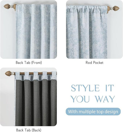 Beauoop Blue Floral Jacquard Blackout Curtains - Image 5