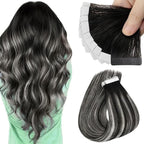 Sunny Hair Tape in Hair Extensions Real Human Hair Invisible Remy Hair Extensions Tape ins for Women Ombre Natural Black Root to Sliver Grey 22 inch 25G
