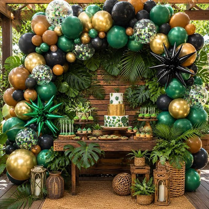 Green and Brown Balloons, 12 Inch Dark Green Black Metallic Green Gold Balloon - Image 4
