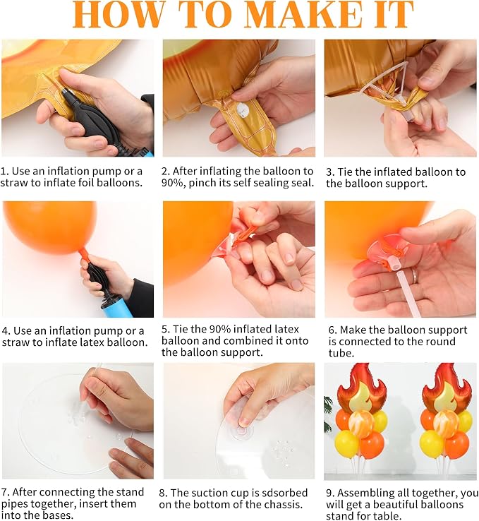 Fire Party Balloon, 2 Sets Fire Balloon Stand Kit on Table Decoration | 2 Fire - Image 4