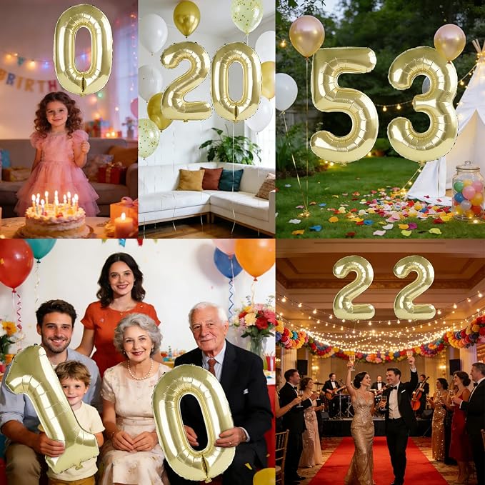 40 Inch Number 53 Balloons for 53rd Birthday Party Decorations, 0-100 Champagne - Image 7