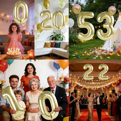 40 Inch Number 53 Balloons for 53rd Birthday Party Decorations, 0-100 Champagne - Image 7