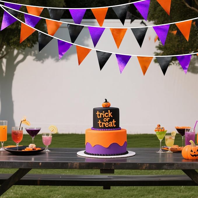 Black Orange Purple Halloween Party Decorations Metallic Fabric Triangle - Image 4