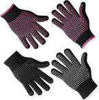 Heat Resistant Gloves for Hair Styling, 2 Pairs Black and Rose Pink, Curling Iron Gloves, Heat Protective Gloves for Hair Stylists, Salon Professionals, Home Use ﻿