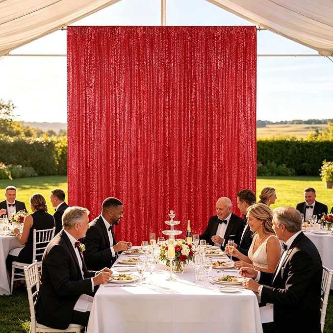 Hahuho Red Sequin Backdrop Curtain, Party Decoration（2 Panels, 4FT x 8FT - Image 3