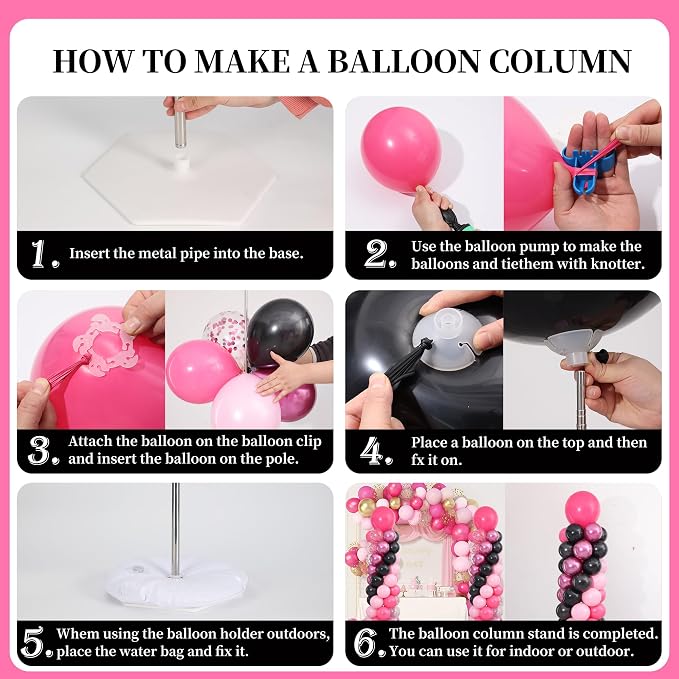 Hot Pink and Black Balloon Column Stand Kit Set of 2 - Image 5