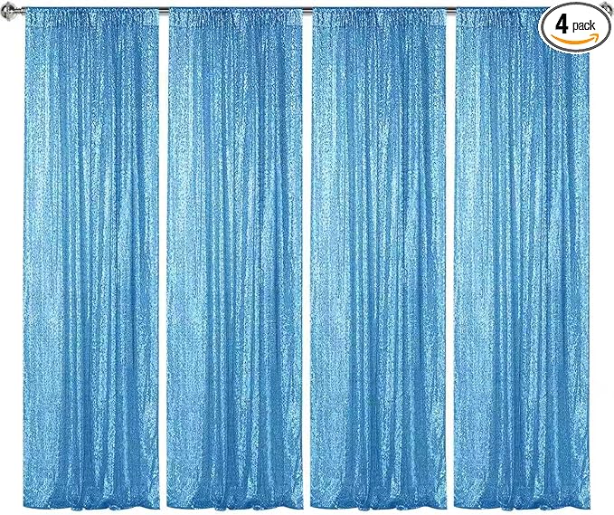 Sugargirl Blue Sequin Backdrop Curtain 4 Panels 2FTx8FT Glitter Blue Background by Sugargirl