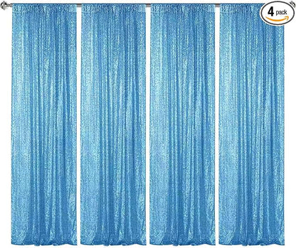 Sugargirl Blue Sequin Backdrop Curtain 4 Panels 2FTx8FT Glitter Blue Background by Sugargirl