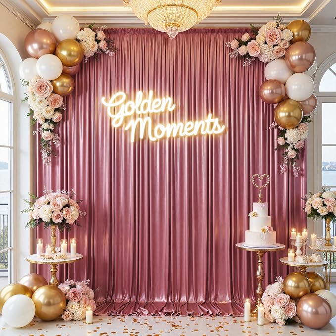 10x10ft Thick Rose Gold Glitter Backdrop Curtain Panels - Image 3