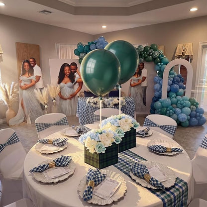 Civaner 4 Sets Green Blue Tartan Plaid Baby Shower Party Decorations Tartan - Image 5