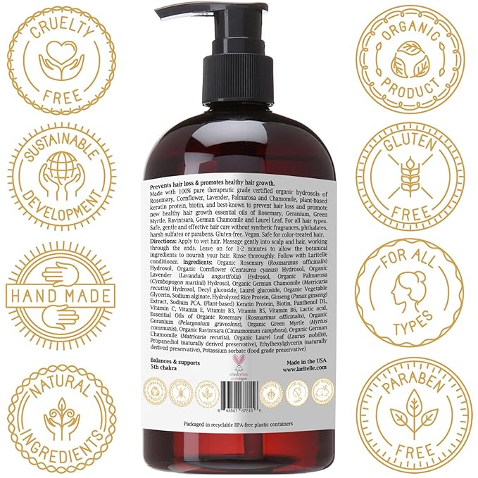 Laritelle Silk Velvet Organic Hair Loss Prevention Shampoo – 17.5 oz – Rosemary, Lavender & Rice Protein Botanical Clean Formula – Made in California