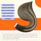 Full Shine Tape in Extensions Color 2 Fading to 60 Blonde Highlight 2 Darkest Brown Balayage 12 Inch Invisible Short Hair Extensions Tape in 30G Tape Ins Human Hair Extensions 20Pcs for Party