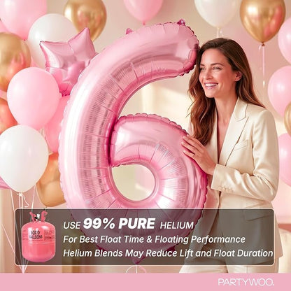 PartyWoo Number Balloons 40 Inch Pink Number 6 Kit 25pcs - Image 5