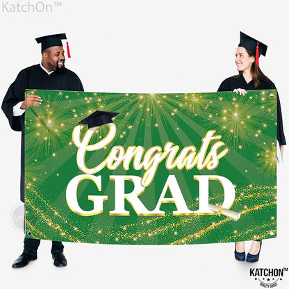 KatchOn Green Congrats Grad Banner 72x44 Inch | Green and Gold Grad Banner - Image 4