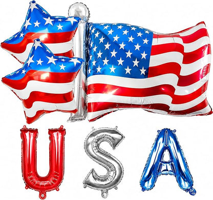 4th of July Decorations USA Letter Balloons Red Silver Blue by HTangparty